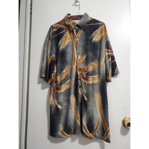 MENS CREME DE SILK ABSTRACT GREEK MULTICOLOR SILK SHIRT - Picture 1 of 6
